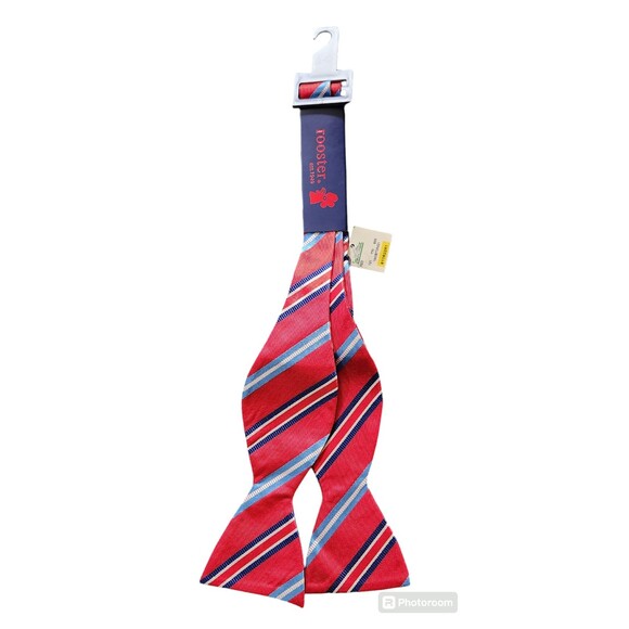 Rooster Bow Tie Silk Red White Blue Striped NEW WITH TAG - Picture 1 of 4